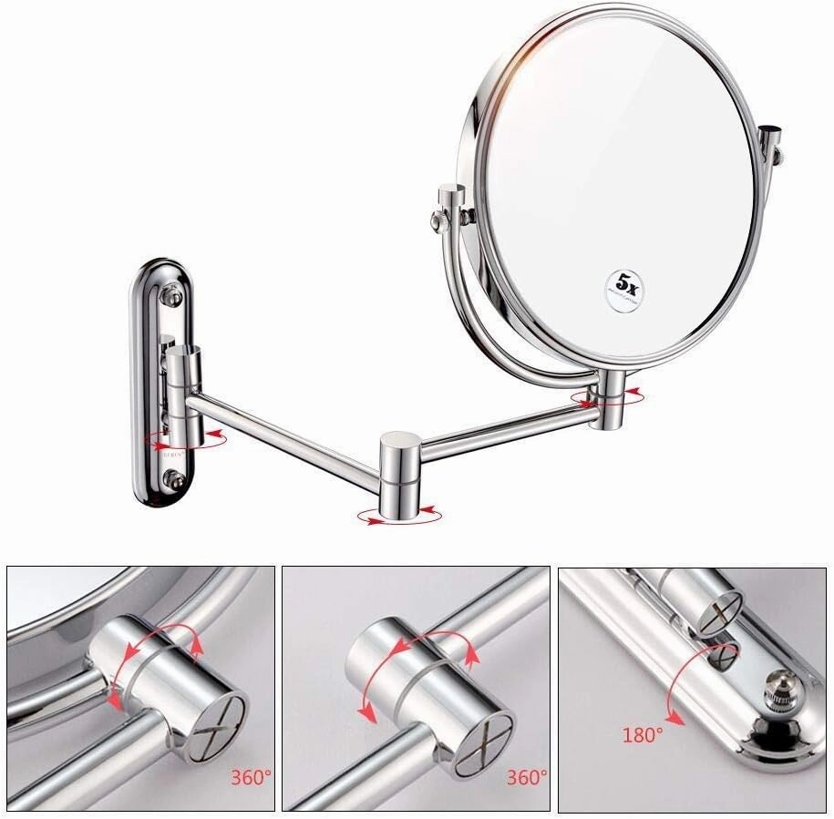 Bathroom Makeup Mirrors, Wall Mounted Brass Double Sided Swivel Chrome Magnifying Vanity Shaving Extendable Adjustable(7X)
