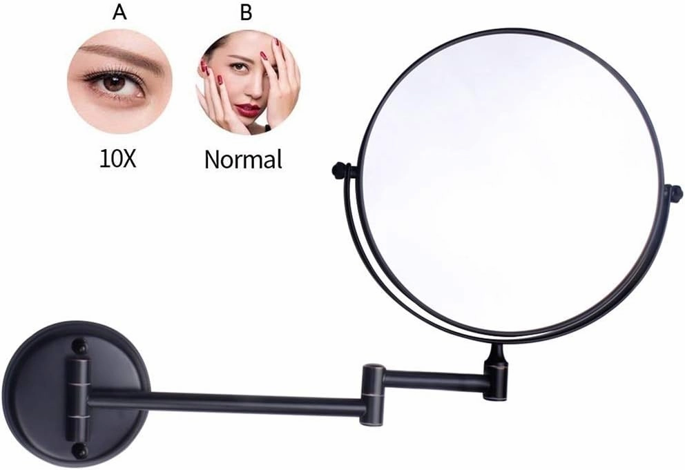 Bathroom Makeup Mirrors Wall Mounted Magnifying Sturdy Double Sided Adjustable Cosmetic Shaving Vanity Extendable Swivel (Color : Black, Size : 10X)