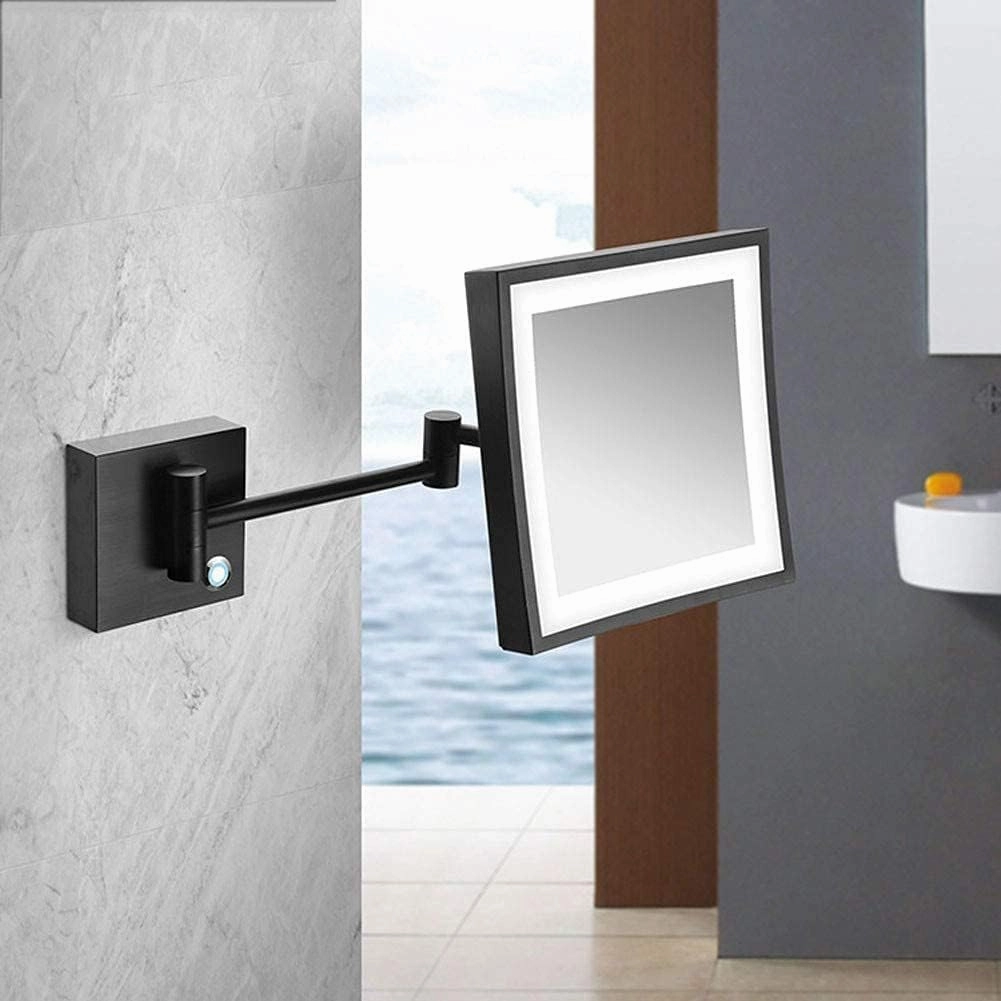 Bathroom Shaving Wall Mounted, LED Illuminated Makeup with 3X Magnifying Touch Screen Swivel Extendable Square Vanity Concealed Install (Color : Black Bronze)