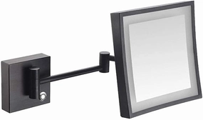 Bathroom Shaving Wall Mounted, LED Illuminated Makeup with 3X Magnifying Touch Screen Swivel Extendable Square Vanity Concealed Install (Color : Black Bronze)