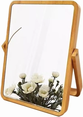 Bathroom Vanity Mirror Makeup Mirror Home Mirror Bedroom Wooden Makeup Mirror Office Desktop Small Dressing Mirror Portable Foldable Beauty Mirror(Natural,Medium)