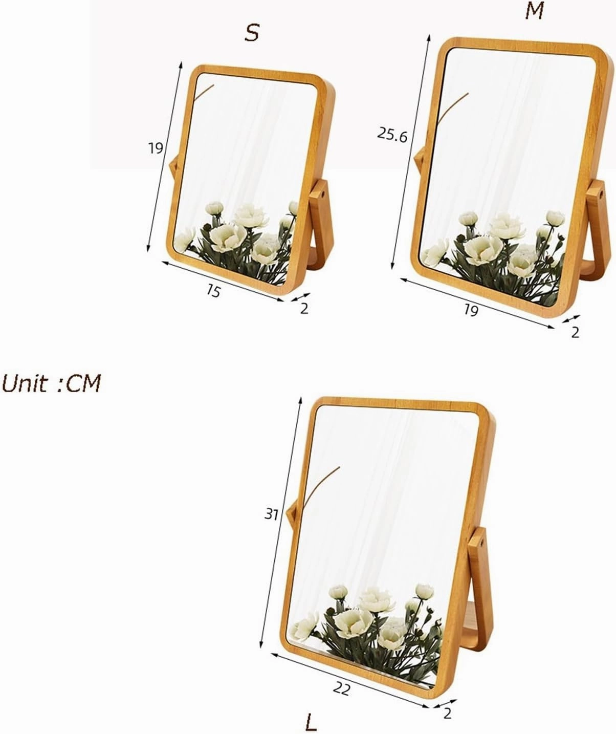 Bathroom Vanity Mirror Makeup Mirror Home Mirror Bedroom Wooden Makeup Mirror Office Desktop Small Dressing Mirror Portable Foldable Beauty Mirror(Natural,Medium)