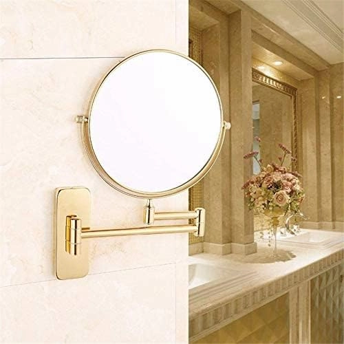 Bathroom Wall-Mounted Mirrors,8 inch Makeup Mirrors,Double Sided Brass Magnifying Mirror,Extendable Folding 360°Swivel Vanity Shaving Mirrors(Gold,10X)