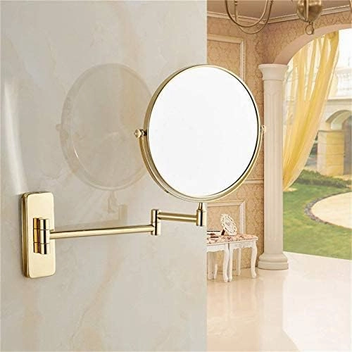 Bathroom Wall-Mounted Mirrors,8 inch Makeup Mirrors,Double Sided Brass Magnifying Mirror,Extendable Folding 360°Swivel Vanity Shaving Mirrors(Gold,10X)