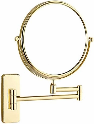 Bathroom Wall-Mounted Mirrors,8 inch Makeup Mirrors,Double Sided Brass Magnifying Mirror,Extendable Folding 360°Swivel Vanity Shaving Mirrors(Gold,10X)