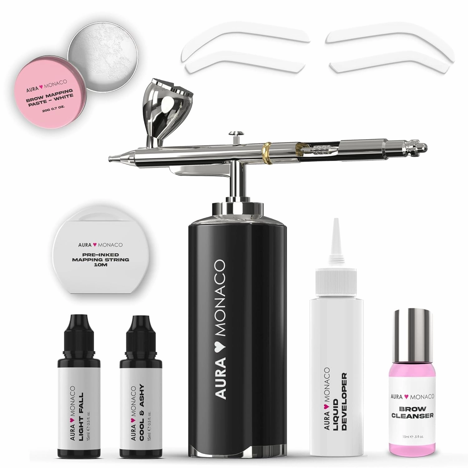 BEAMLIGHT LASHES Airbrush Brows Set Complete - Airbrush Brows Kit with Hybrid Eyebrow Paint & Liquid Brow Stain Airbrush Compressor Eyebrow Colour