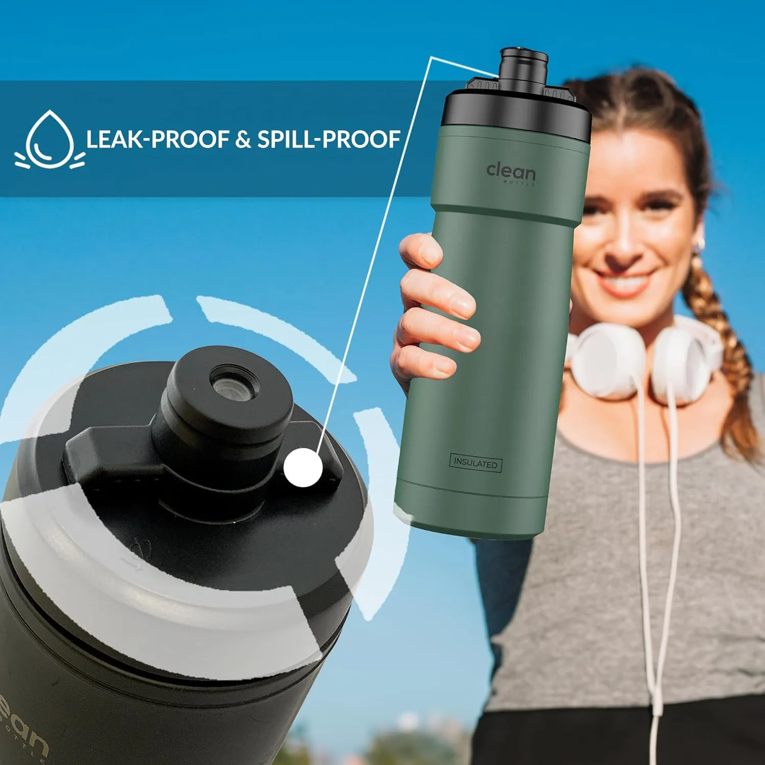 Bike Water Bottles | Insulated Bike Water Bottle | Easy Clean Nozzle, Easy Squeeze | Cycling Mountain Fitness Water Bottle | Gym Sport Bottle | (Green, Sport 20)