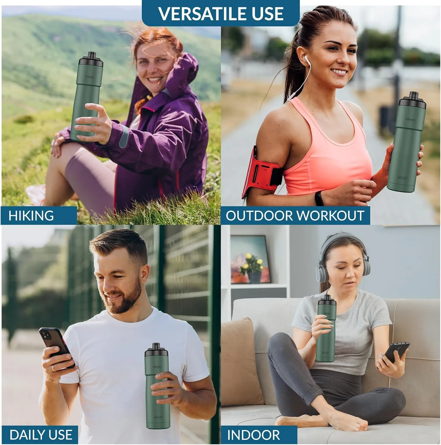 Bike Water Bottles | Insulated Bike Water Bottle | Easy Clean Nozzle, Easy Squeeze | Cycling Mountain Fitness Water Bottle | Gym Sport Bottle | (Green, Sport 20)