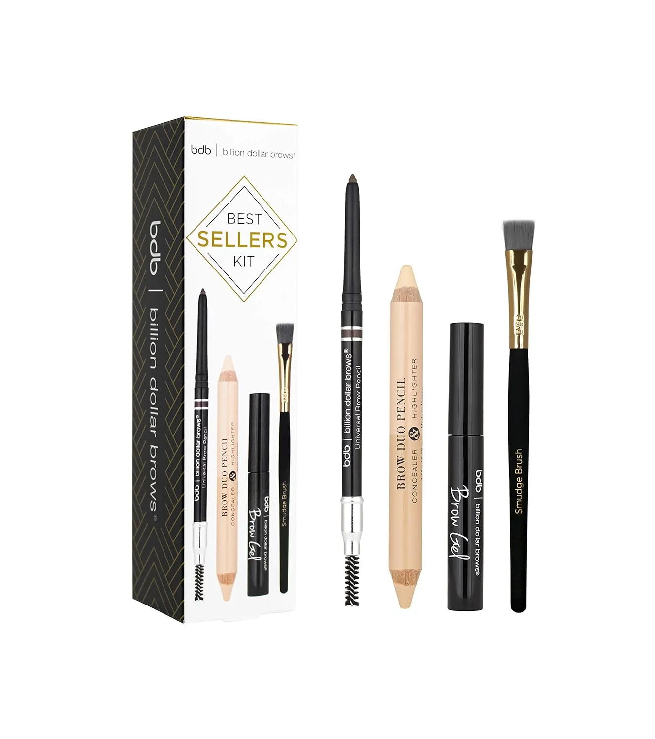 Billion Dollar Brows Best Sellers Kit, Includes Universal Brow Pencil, Brow Duo Pencil, Brow Gel and Smudge Brush for Perfectly Defined Brows