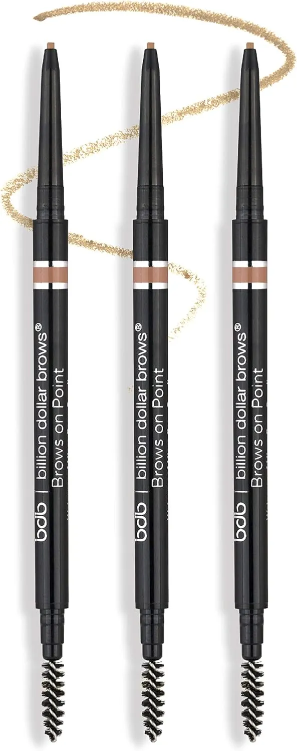 Billion Dollar Brows Dual-Ended Micro Brow Pencil – Precision Tip & Spoolie for Perfectly Defined, Fuller Brows, Buildable Formula, Waterproof, Long-Lasting, Cruelty-Free & Vegan - Blonde, 3 Pack