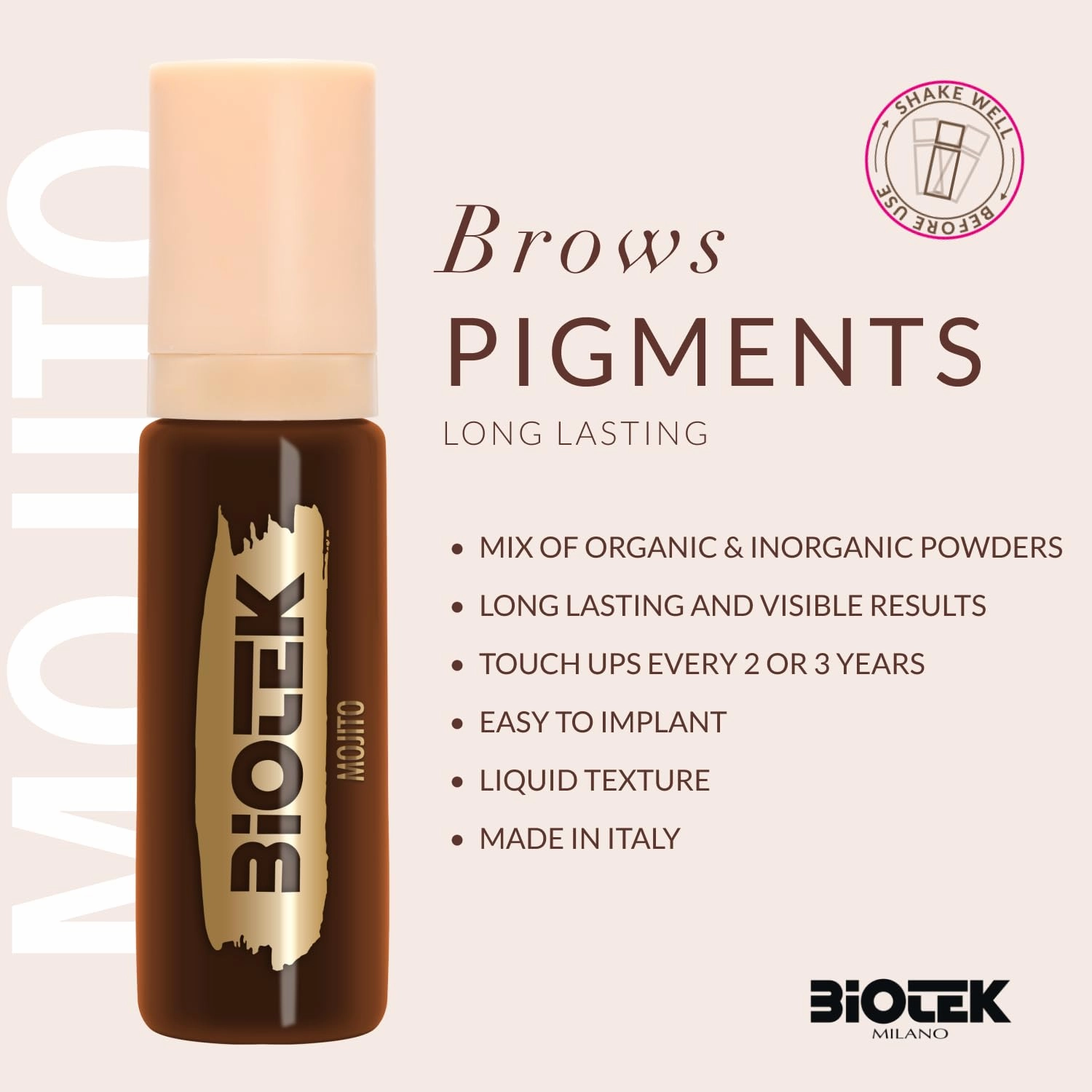 BIOTEK Brow Pigment Color for Long Lasting Makeup - Hybrid Long Lasting - Made in Italy (Mojito)