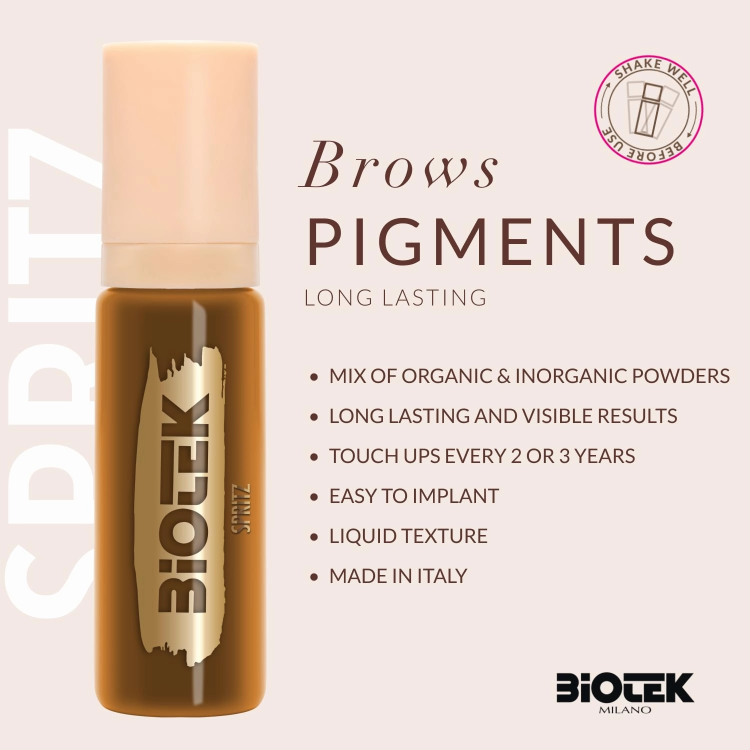 BIOTEK Brow Pigment Color for Long Lasting Makeup - Hybrid Long Lasting - Made in Italy (Spritz)