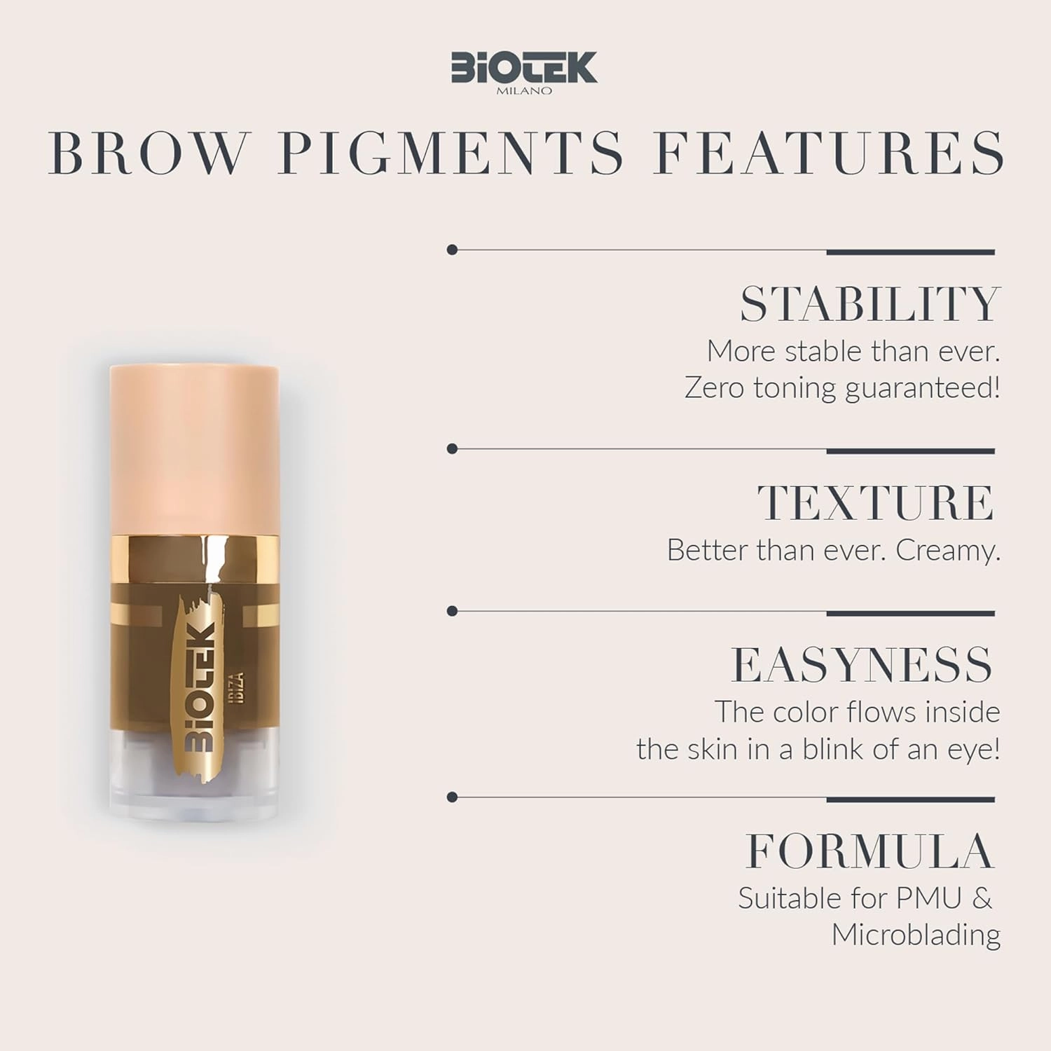 BIOTEK Brow Pigment for Permanent Makeup - Neutral Light Brown Color for Eyebrows - Inorganic Creamy - Made in Italy - Ibiza 0,24 fl.oz.