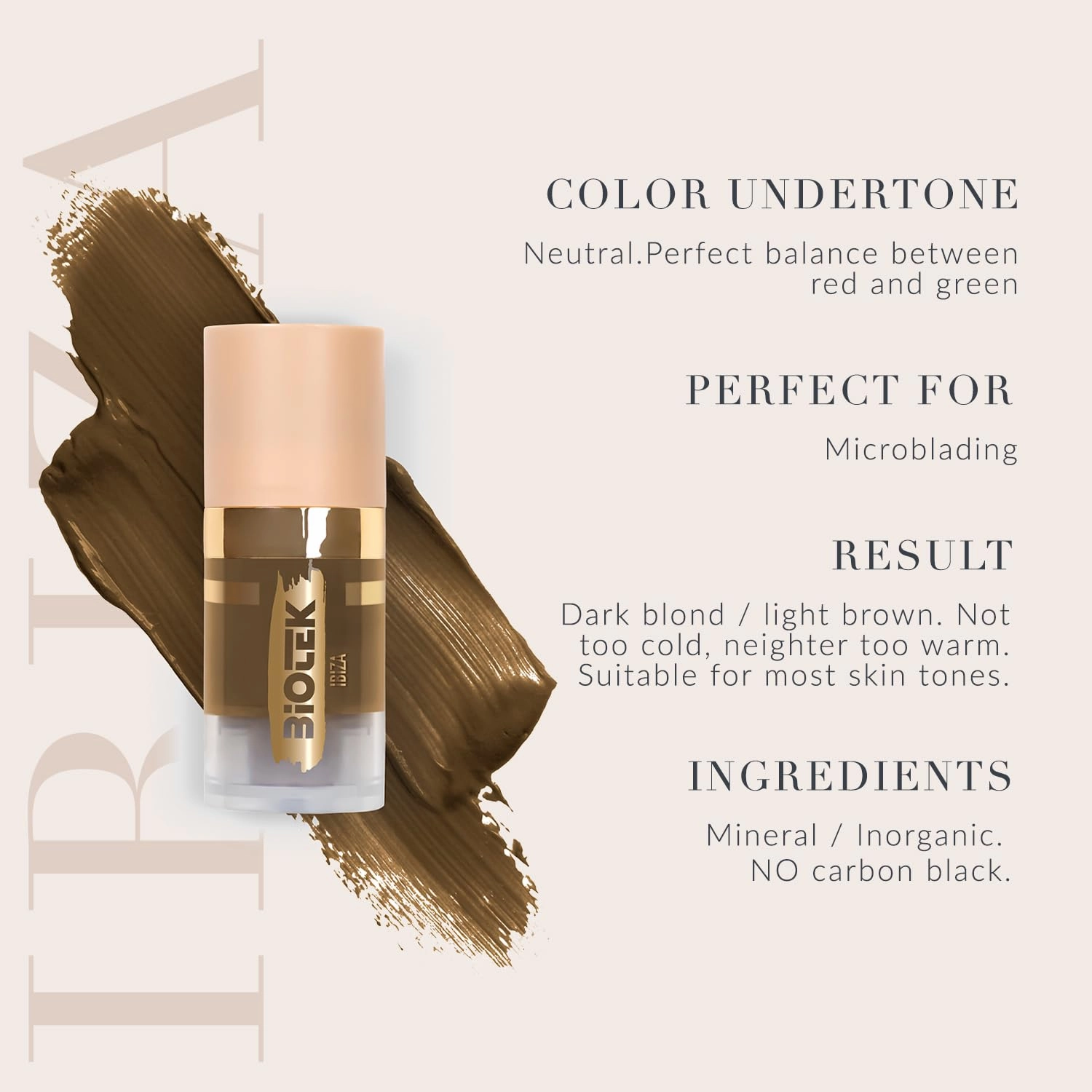 BIOTEK Brow Pigment for Permanent Makeup - Neutral Light Brown Color for Eyebrows - Inorganic Creamy - Made in Italy - Ibiza 0,24 fl.oz.