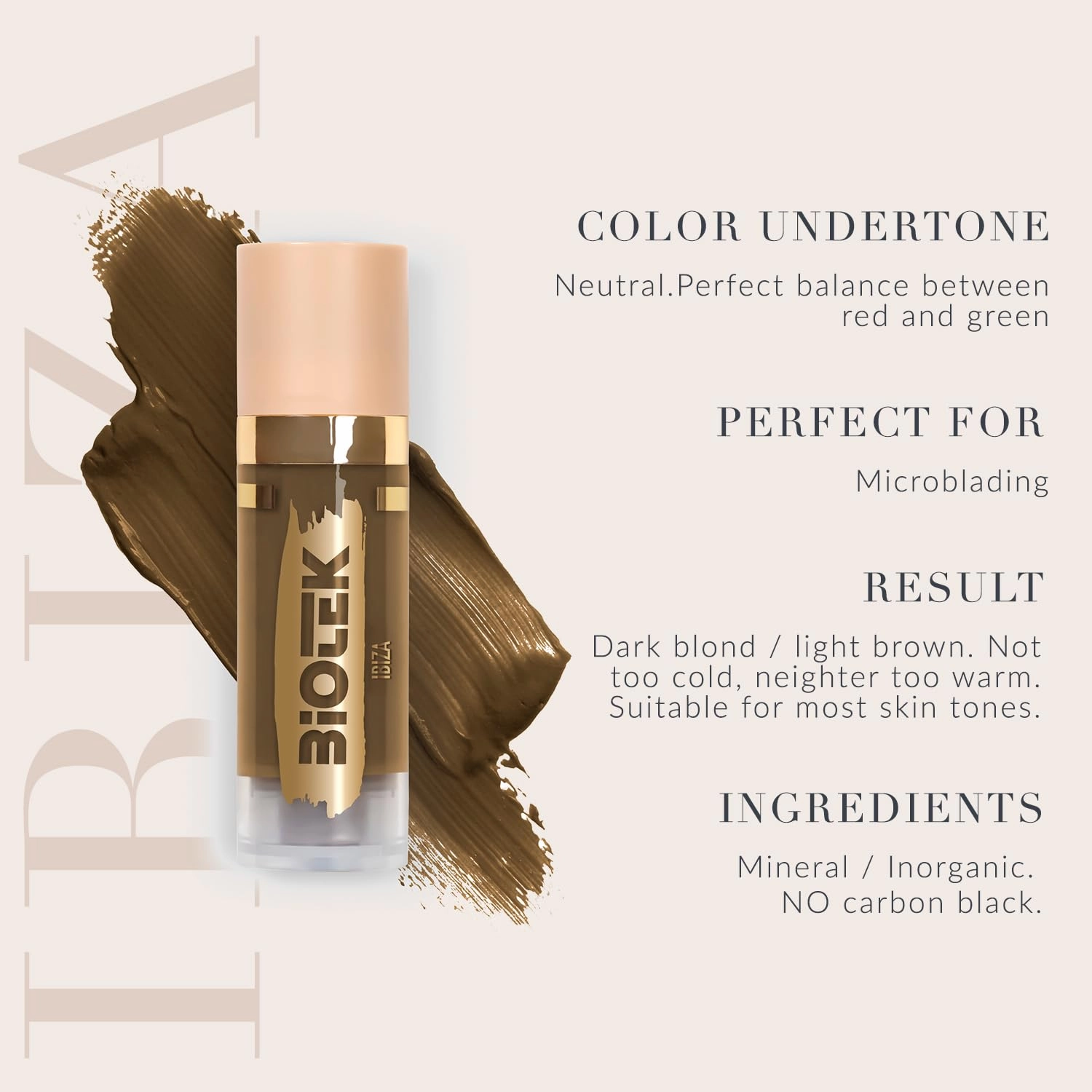 BIOTEK Brow Pigment for Permanent Makeup - Neutral Light Brown Color for Eyebrows - Inorganic Creamy - Made in Italy - Ibiza 0,61 fl.oz.