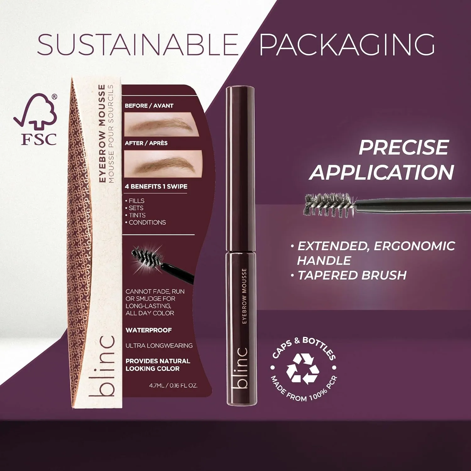 Blinc Eyebrow Mousse, Extreme Hold Tinted Eyebrow Gel with Peptides and Vitamins A & E, Natural Finish, Long-Wearing, Waterproof, Vegan, Gluten-Free & Cruelty-Free, 4.7mL/ 0.16 Fl. Oz