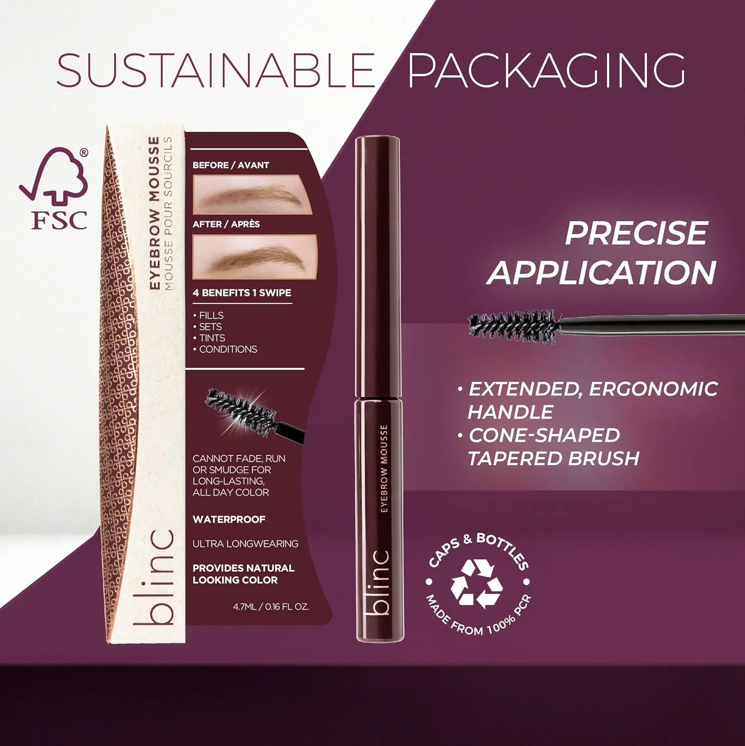 Blinc Eyebrow Mousse, Extreme Hold Tinted Eyebrow Gel with Peptides and Vitamins A & E, Natural Finish, Long-Wearing, Waterproof, Vegan, Gluten-Free & Cruelty-Free, 4.7mL/ 0.16 Fl. Oz