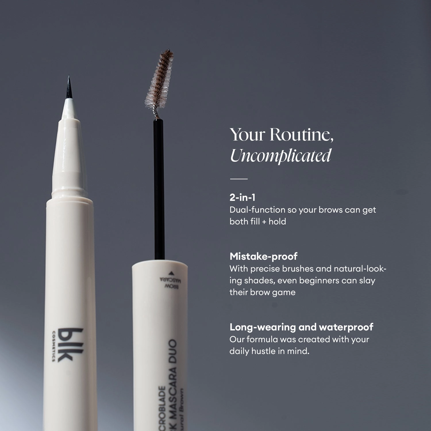 blk cosmetics daydream microblade brow lock mascara duo