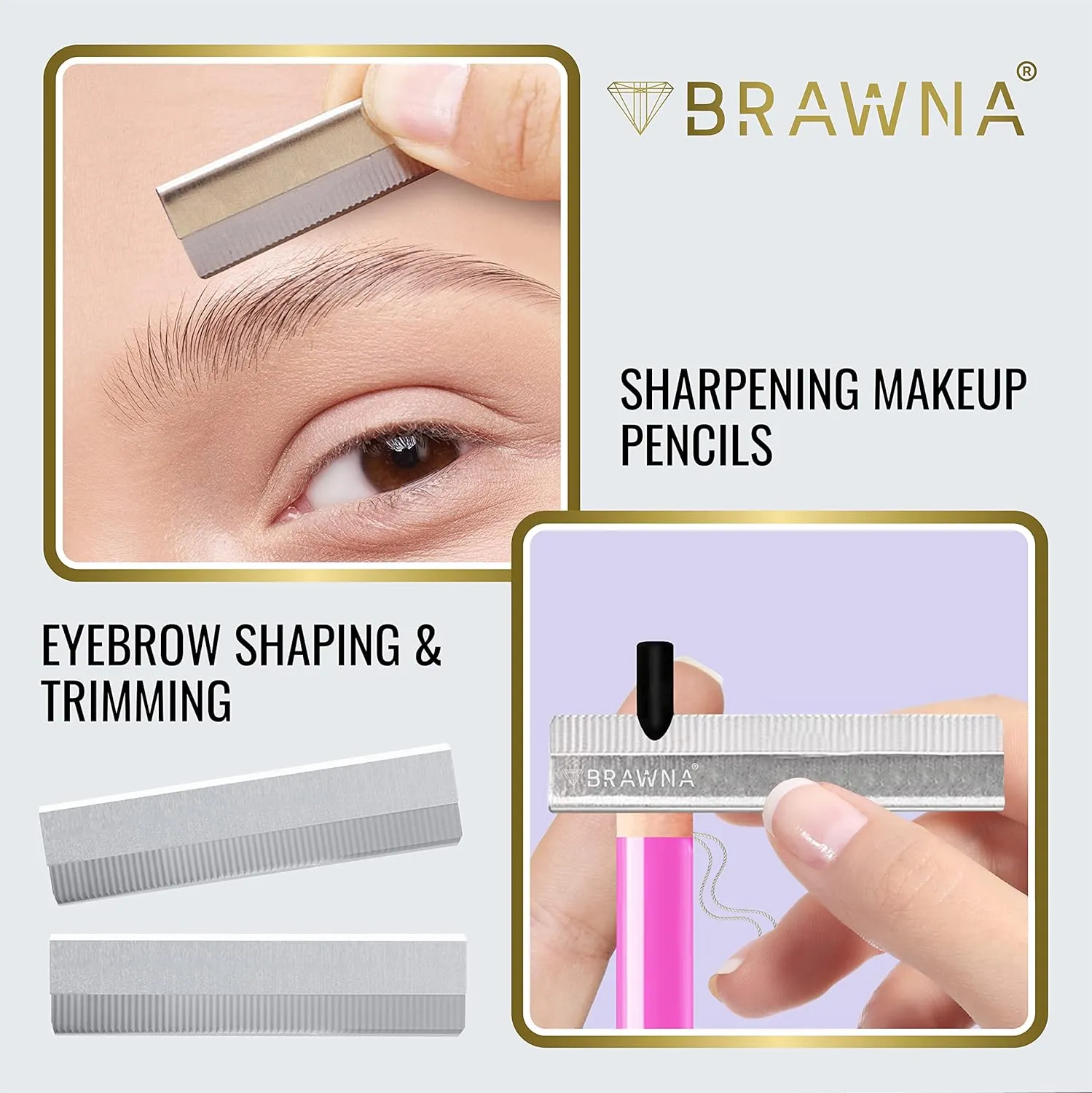 BRAWNA 6 PCS Inkless Double-Sided Practice Skin for Eyebrow Tattoo with PMU Mapping Pencil [ Random Color ], Razor Blade Sharpener and Brow Ruler Sticker
