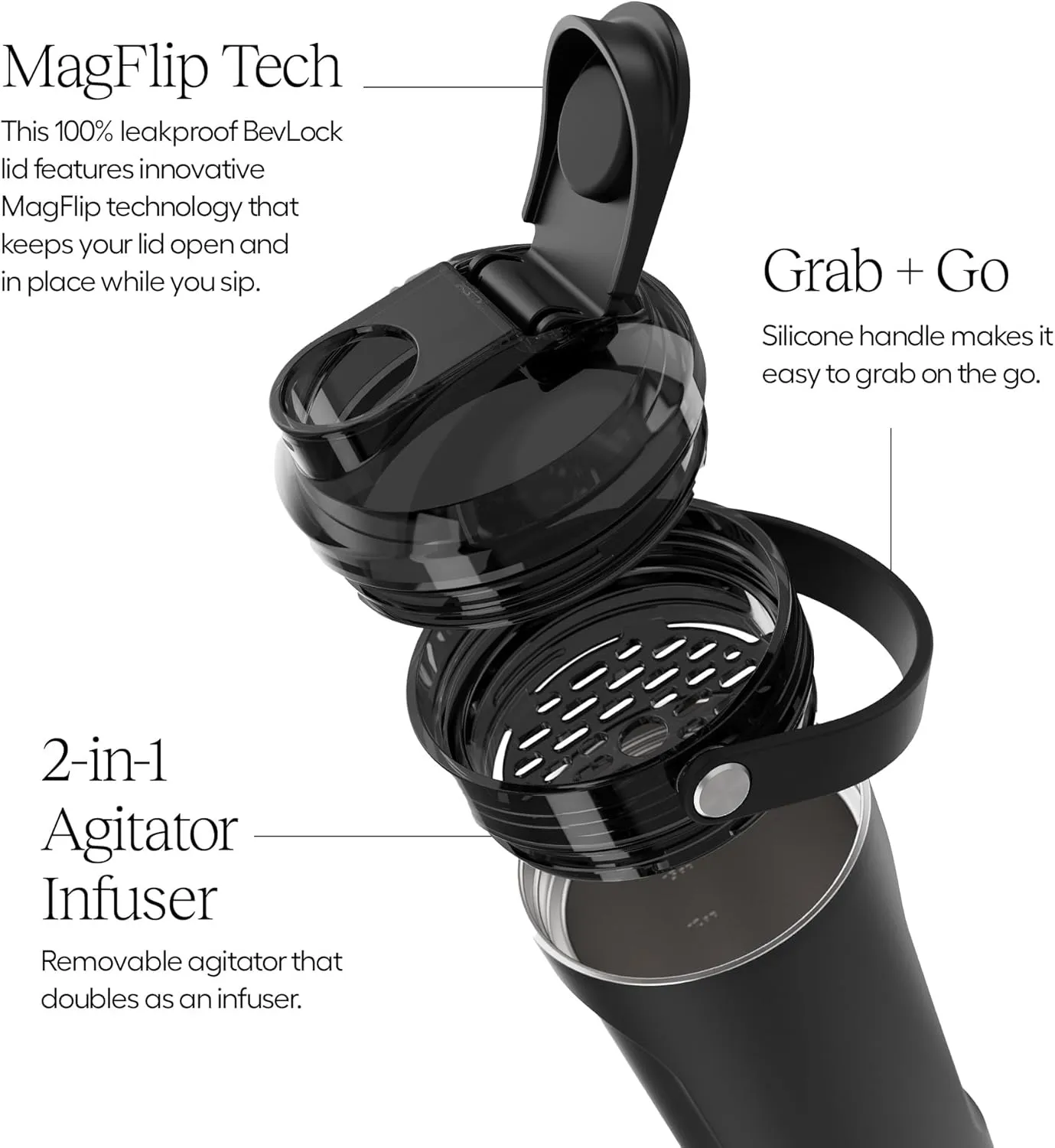 BrüMate MultiShaker Blender Shaker Bottle | 100% Leakproof Insulated Stainless Steel Shaker Bottle | Protein Shaker Bottle, and Pre Workout Bottle for the Gym | 26oz (Matte Gray)
