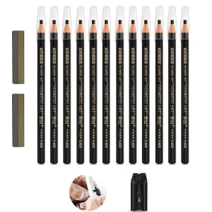 Brow Pencil Mapping Kit 12pcs Microblading Eyebrows Pencil 1pc Permanent Makeup Eyebrow Pencil Duckbill Sharpener 2pcs Razors 10pcs Eyebrow Mapping Stickers (Black Pencil)
