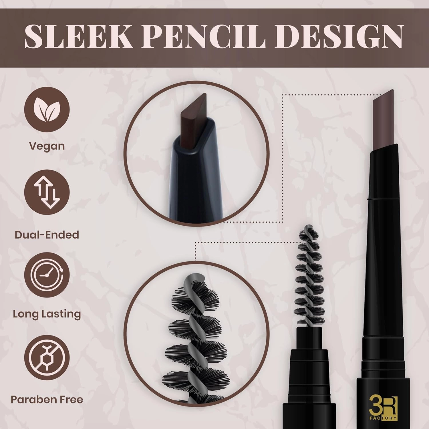 Brow Definer - 3R Factory Auburn Eye Brow Pencils For Women, Waterproof & Retractable (1pc Pack)