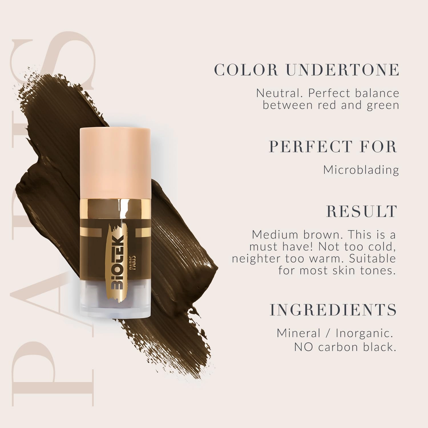 Brow Pigment for Permanent Makeup - Neutral Brown Color for Eyebrows - Inorganic Creamy - Made in Italy - Paris 0,24 fl.oz.