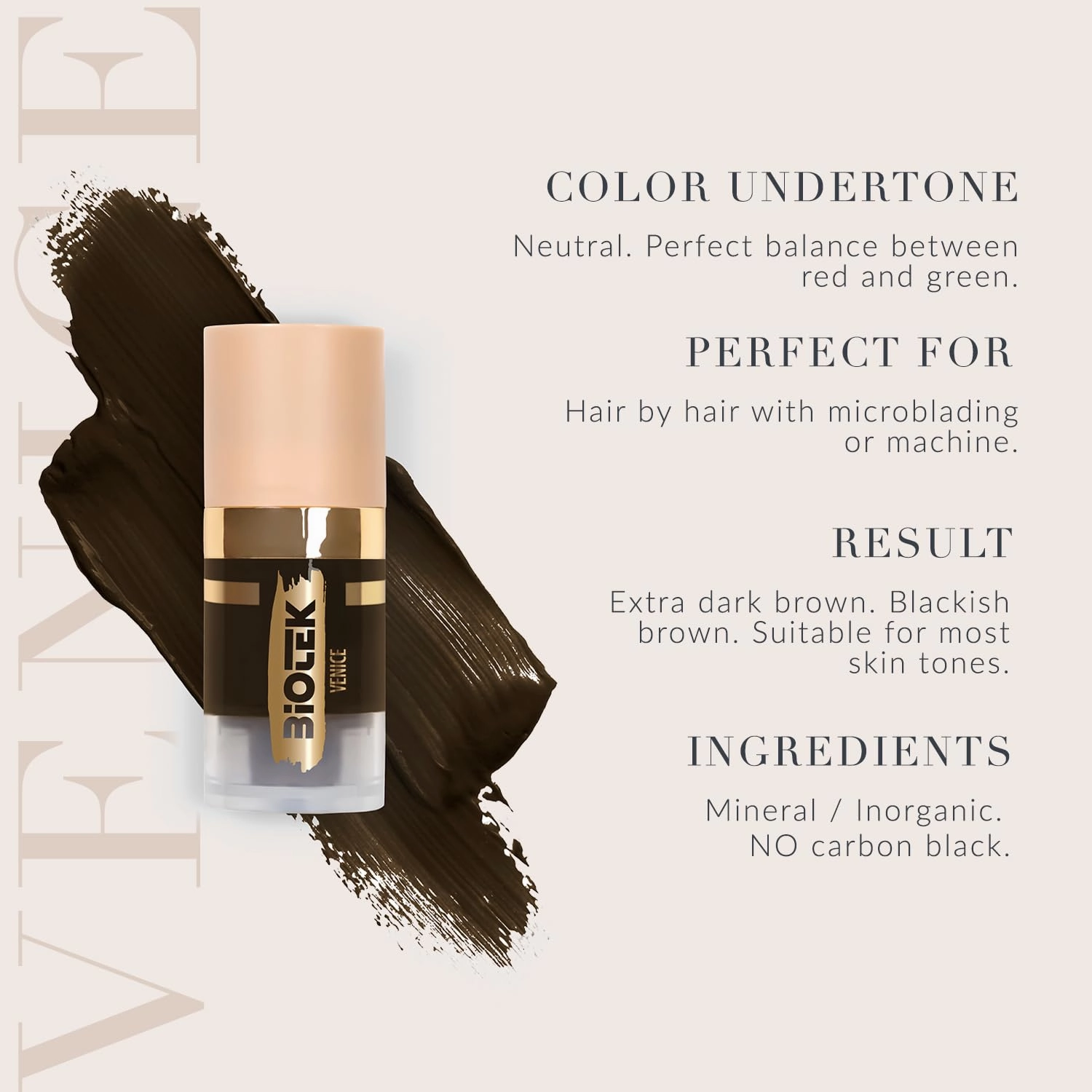 Brow Pigment for Permanent Makeup - Neutral Dark Brown Color for Eyebrows - Inorganic Creamy - Made in Italy - Venice 0,24 fl.oz.