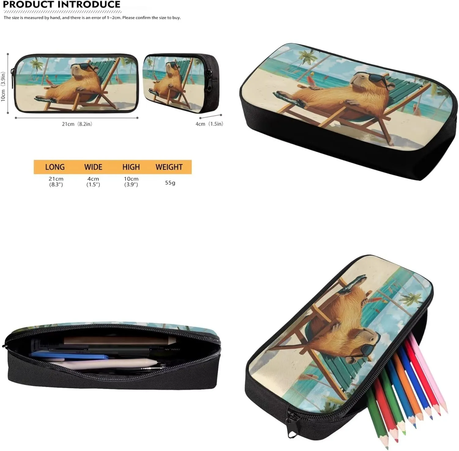 Capybara Backpack for Kids Beachy Cool Boys Bookbag Age 6-8 with Lunch Box 3 in 1 17 Inch School Bag for Kids 3rd Grade Minimalist Pencil Case for Primary School