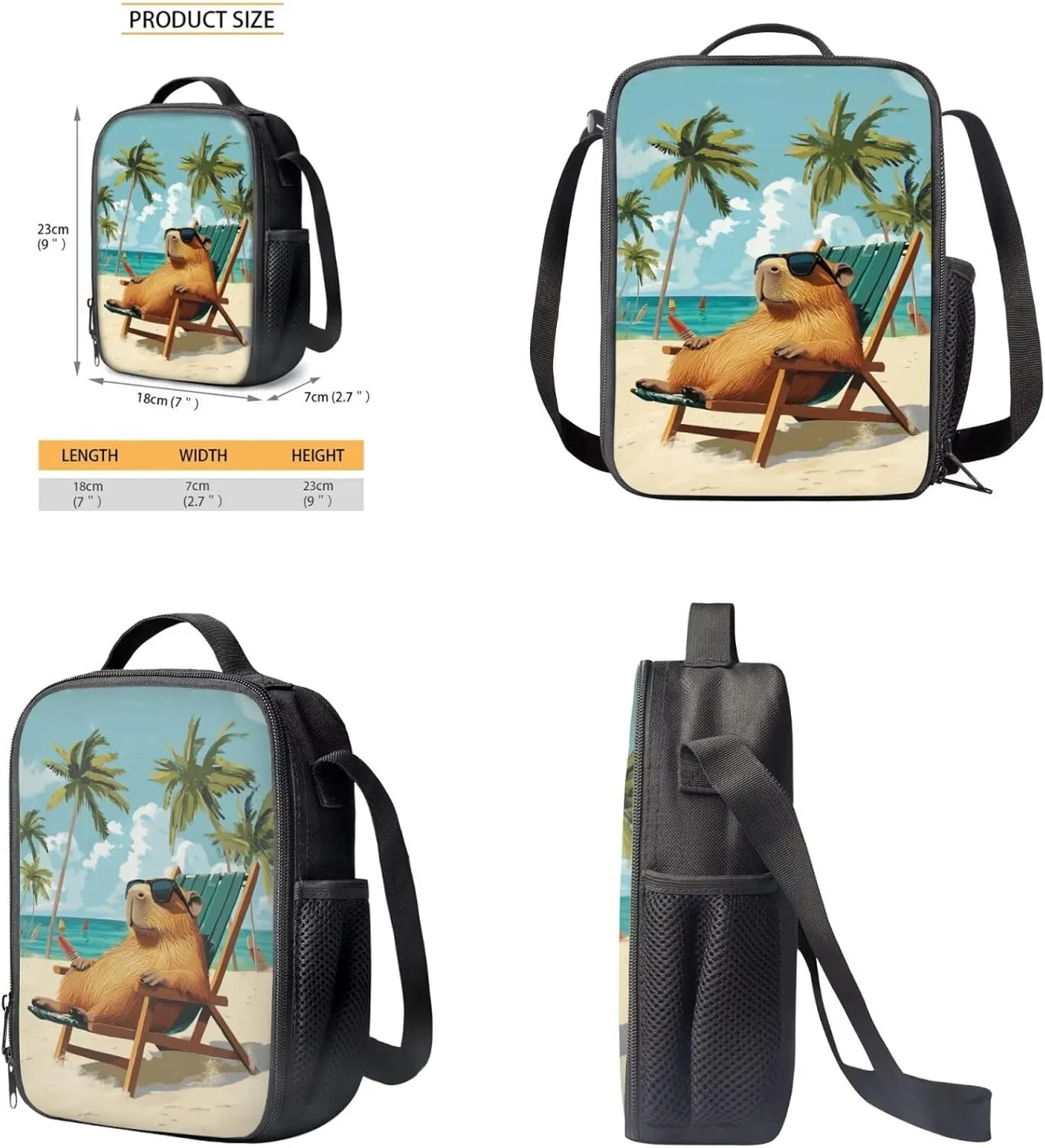 Capybara Backpack for Kids Beachy Cool Boys Bookbag Age 6-8 with Lunch Box 3 in 1 17 Inch School Bag for Kids 3rd Grade Minimalist Pencil Case for Primary School