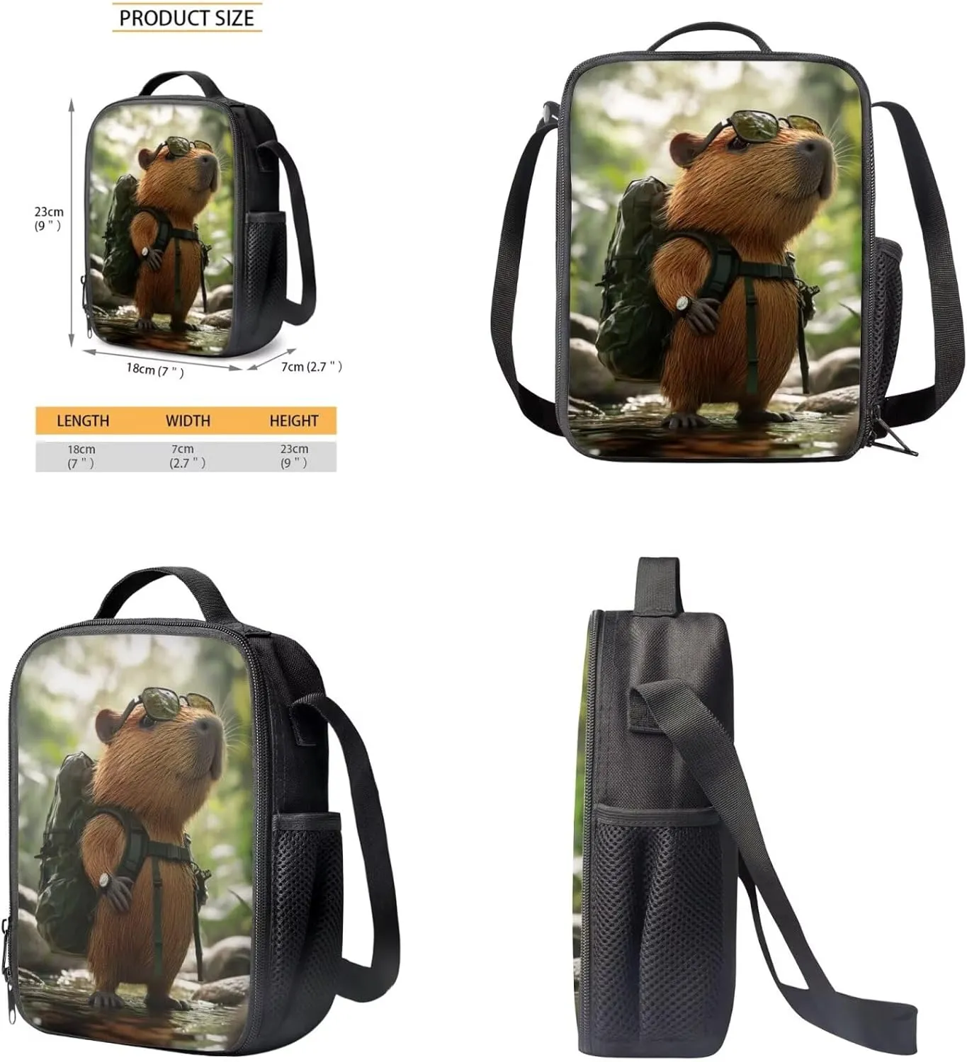 Capybara Backpack for School Boys Cool Portable Elementary School Bag with Dual Zipper Lightweight Lunch Bag with Handle 17 Inch Hiking Back Pack 3 in 1
