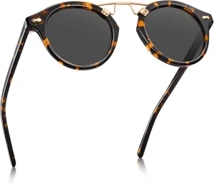 CARFIA Double Bridge Small Acetate Sunglasses for Women Polarized, Retro Metal Brow Ladies Sunnies Fashion Round Eyewears