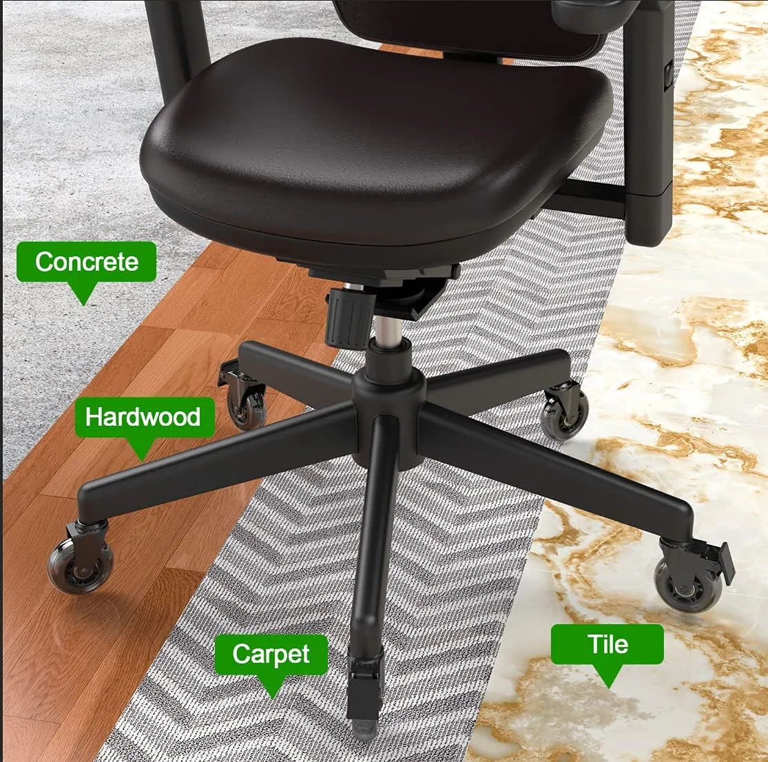 Caster Wheels Sets 5 (2 w Safety Dual Brakes,3 No Brake),3 inch Heavy Duty Swivel Castors with 3/8"-16UNC Threaded Stem,No Noise Rubber Wheel,Protection of Hardwood,Carpet,Fit Chair,Workbench