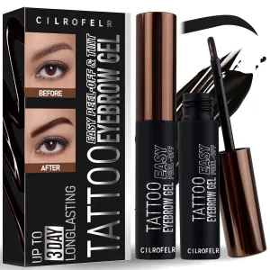 Cilrofelr Tattoo Peel Off Eyebrow Gel Tint, Semi Permanent Tattoo Brow Peel Off Tint Gel, Last Up to 3 Days, Waterproof, Transfer-proof, For Fuller & Defined Looking Brows, Gray Black (2 Pack)