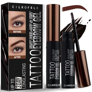 Cilrofelr Tattoo Peel Off Eyebrow Gel Tint, Semi Permanent Tattoo Brow Peel Off Tint Gel, Last Up to 3 Days, Waterproof, Transfer-proof, For Fuller & Defined Looking Brows, Warm Brown (2 Pack)