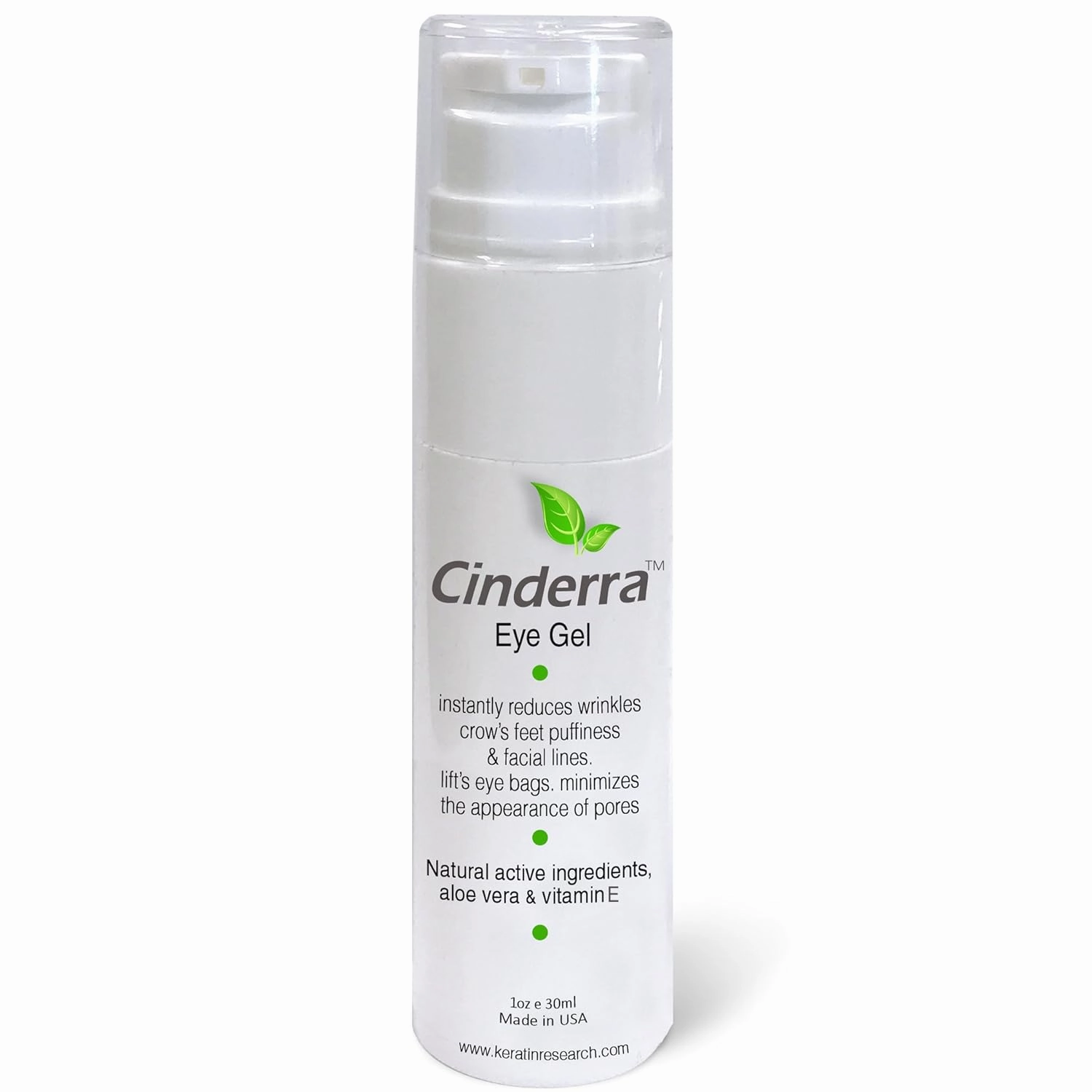 Cinderra Eye Gel 30ml instantly reduces wrinkles crow’s feet puffiness & facial lines lift’s eye bags minimizes the appearance of pores, works with makeup Natural ingredients Ageless look