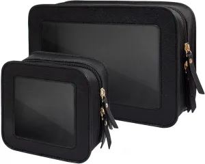 Clear Makeup Bag Set for Women, Travel Black Makeup Pouch Waterproof Cosmetic Bags with Zipper Clear Toiletry Bag for Traveling Small Make up Pouch for Purse Mini Cosmetic Case Car Organizer (Black)