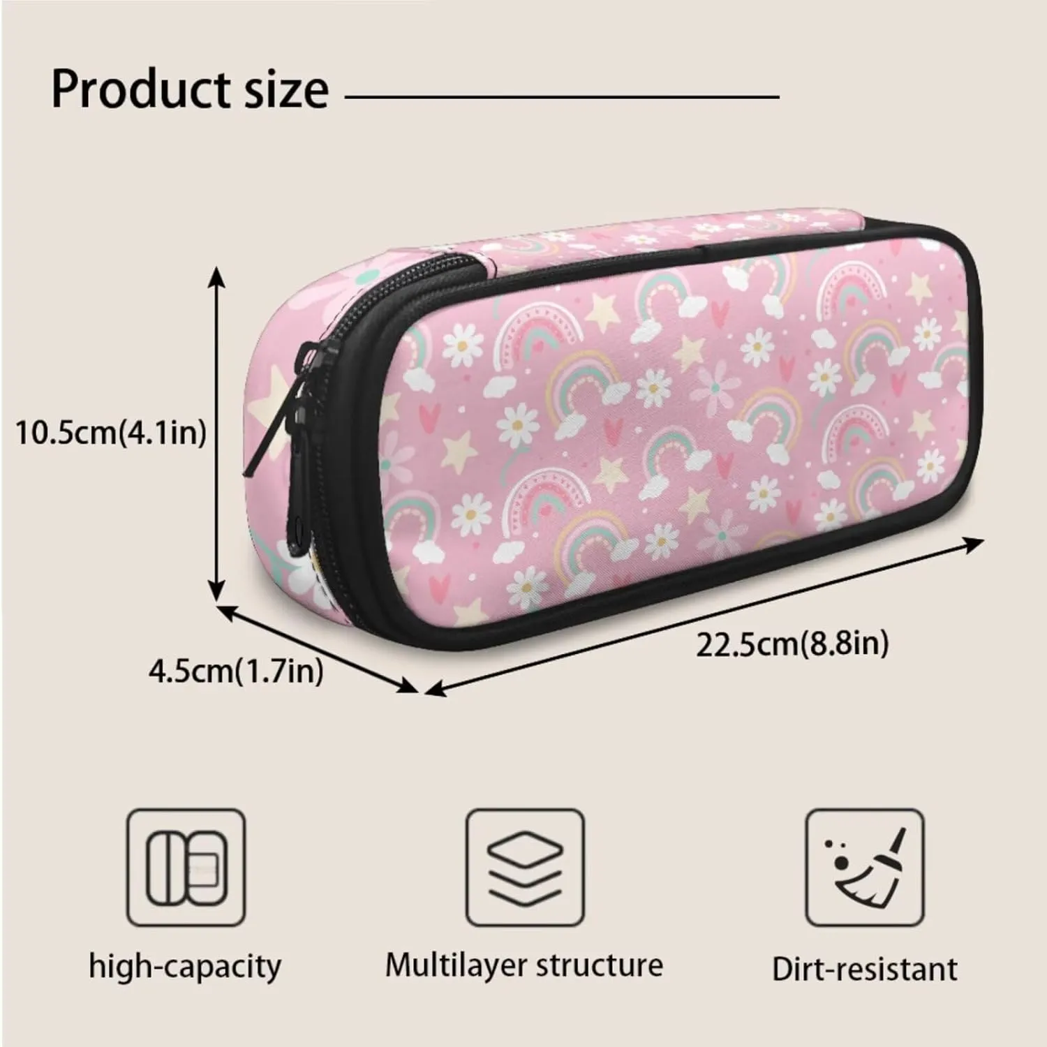 Cloudy Rainbow Flower Print Boys Girls 3pcs Backpack with Lunch Bag & Pencil Pouch, Lightweight 16.9 In School Bag, Tote Lunch Box with Shoulder Strap, Suitable for School, Picnic Trips