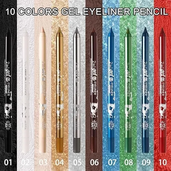 Colored Gel Glitter Eyeliner ，Waterproof Pearl Eye Shadow Pencil Metallic Glitter Eye Liner Pencil for Women,Eye Liners & Shadow Pencil Eye Makeup (07# Blue & 08# Green)