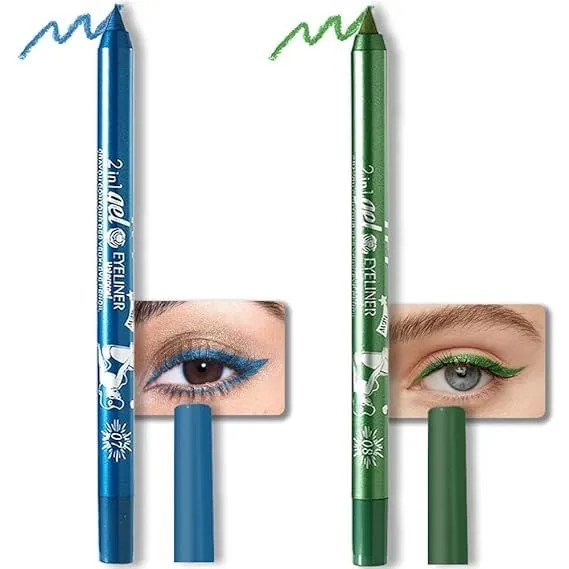 Colored Gel Glitter Eyeliner ，Waterproof Pearl Eye Shadow Pencil Metallic Glitter Eye Liner Pencil for Women,Eye Liners & Shadow Pencil Eye Makeup (07# Blue & 08# Green)