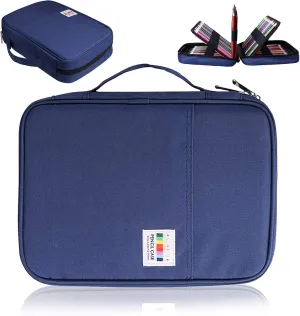 Colored Pencil Case 220 Slots Gel Pens Holder Waterproof Organizer Bag Portable Artist Painting Pencil Pouch Handy Storage Box for Watercolor Pens or Markers and Stationery Supply (Blue)