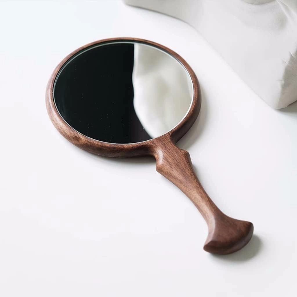 Cosmetic Mirror Wooden Handle Mirror Handheld Makeup Mirror Beauty Salon Beauty Mirror Japanese Round Hand Mirror Make Up Mirrors