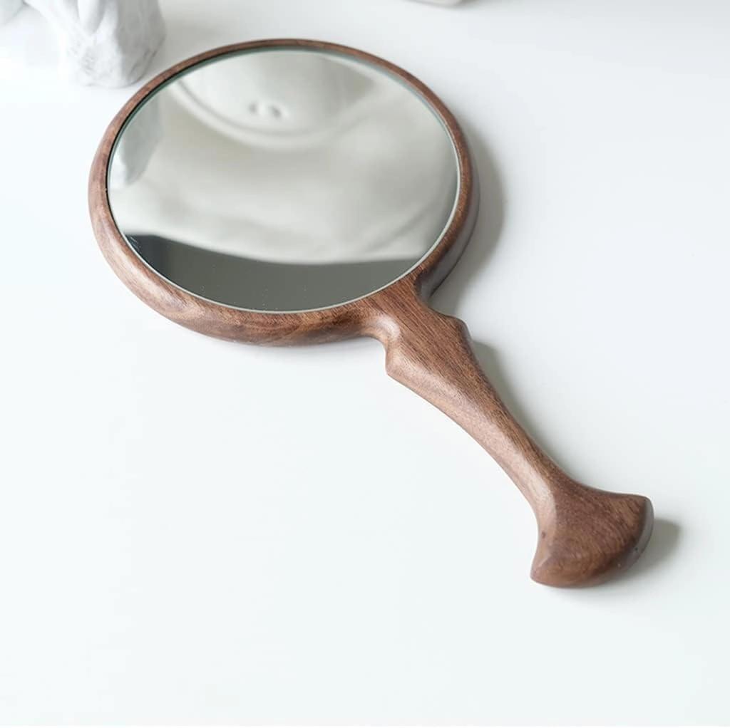 Cosmetic Mirror Wooden Handle Mirror Handheld Makeup Mirror Beauty Salon Beauty Mirror Japanese Round Hand Mirror Make Up Mirrors