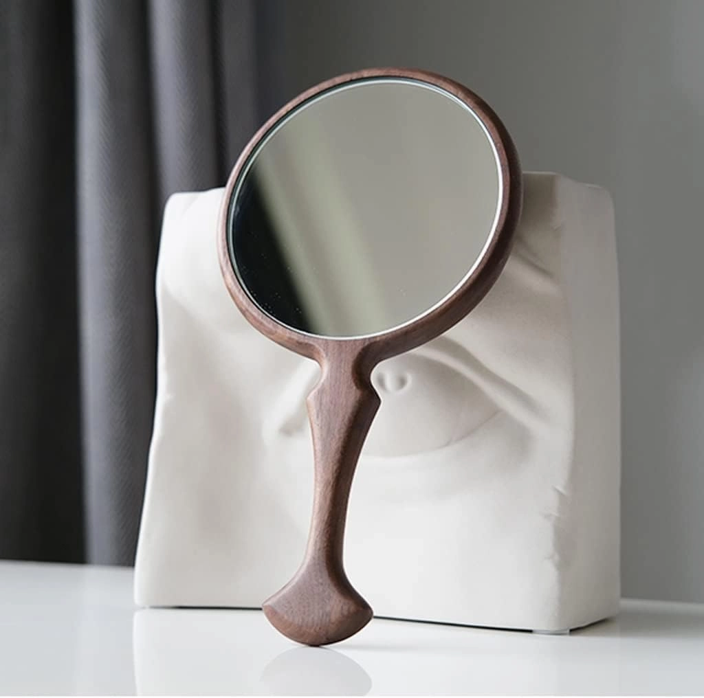 Cosmetic Mirror Wooden Handle Mirror Handheld Makeup Mirror Beauty Salon Beauty Mirror Japanese Round Hand Mirror Make Up Mirrors