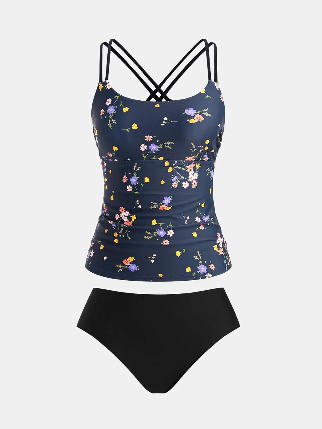CUPSHE Women's Tankini Sets Scoop Neck Dual Crisscross Adjustable Straps Mid Rise Two Piece Swimsuit