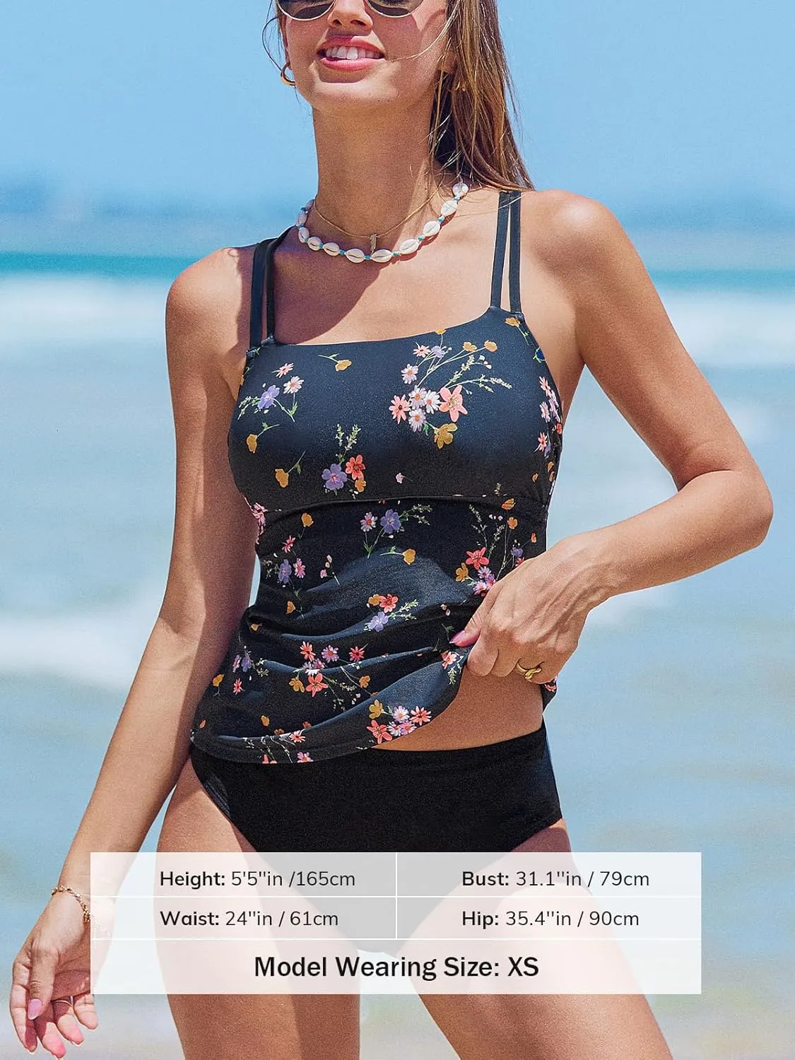 CUPSHE Women's Tankini Sets Scoop Neck Dual Crisscross Adjustable Straps Mid Rise Two Piece Swimsuit