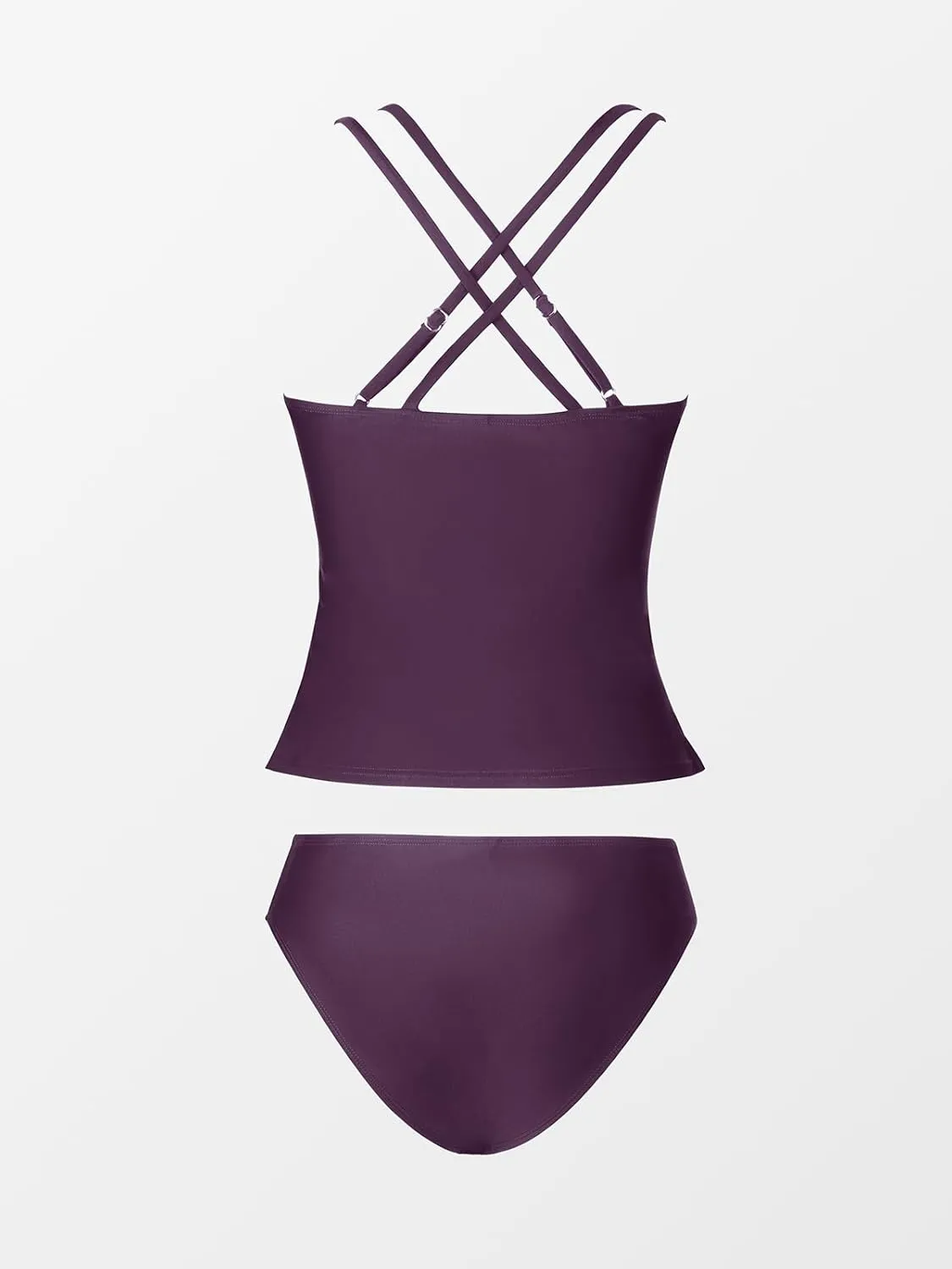 CUPSHE Women's Tankini Sets Two Piece Swimsuit V Neck Crisscross Adjustable Double Straps Ruched Mid Rise