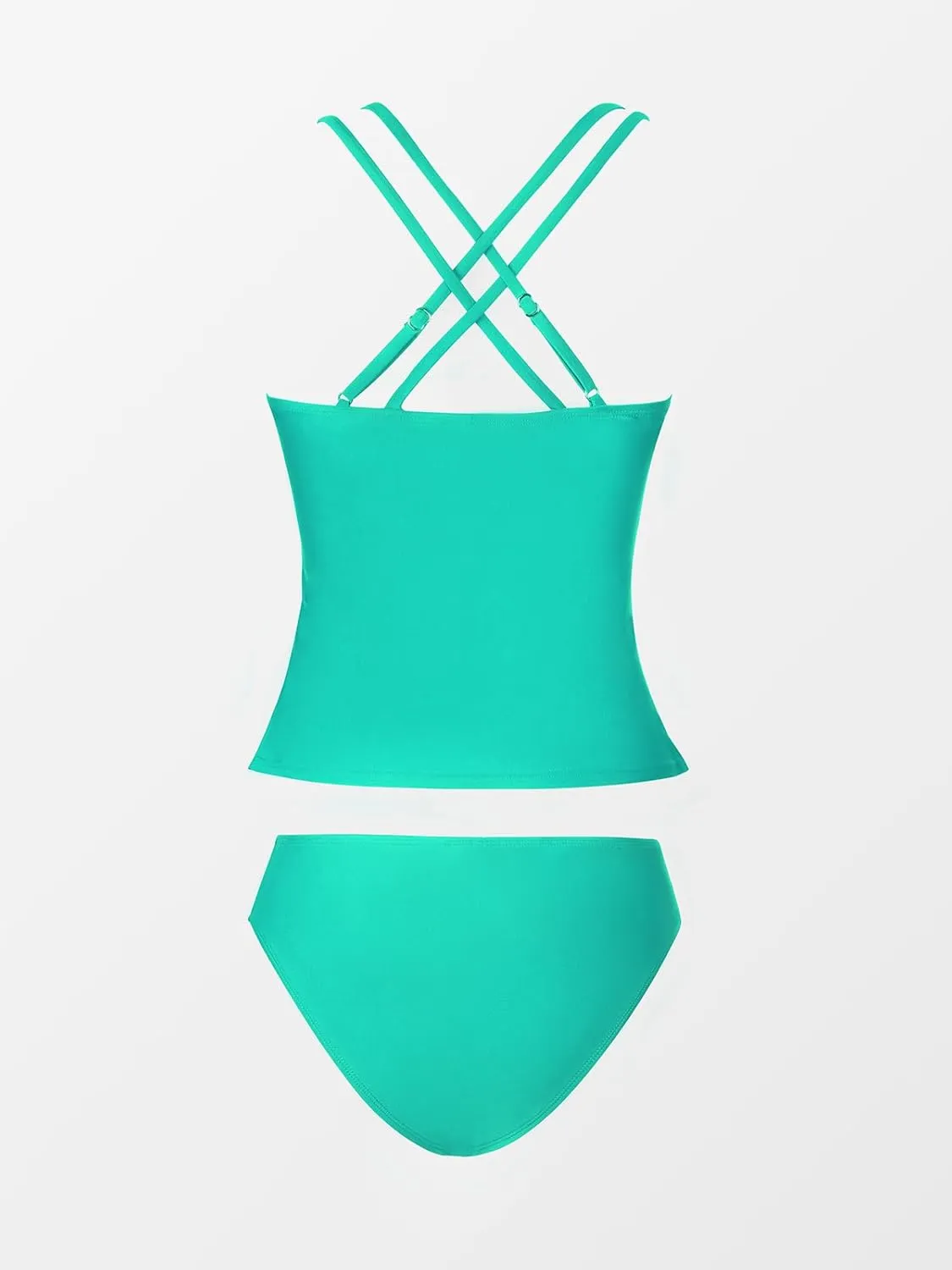 CUPSHE Women's Tankini Sets Two Piece Swimsuit V Neck Crisscross Adjustable Double Straps Ruched Mid Rise