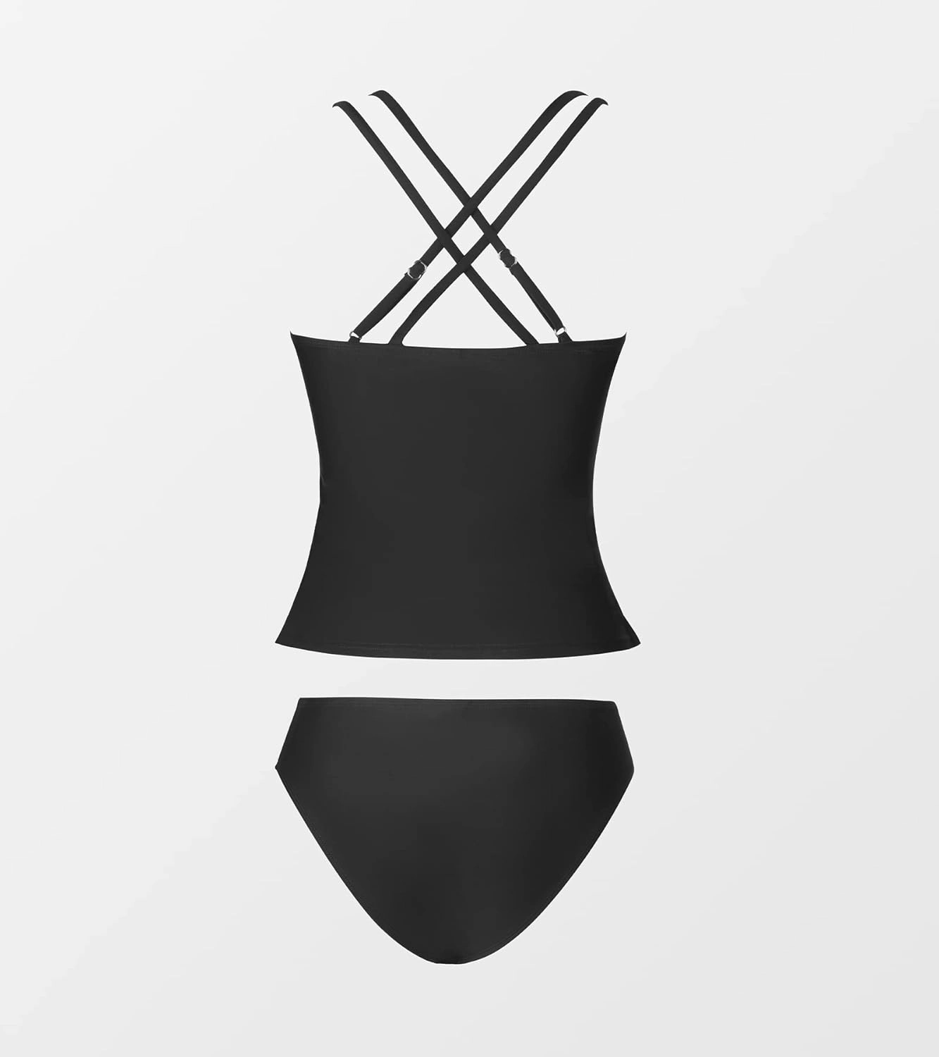 CUPSHE Women's Tankini Sets Two Piece Swimsuit V Neck Crisscross Adjustable Double Straps Ruched Mid Rise