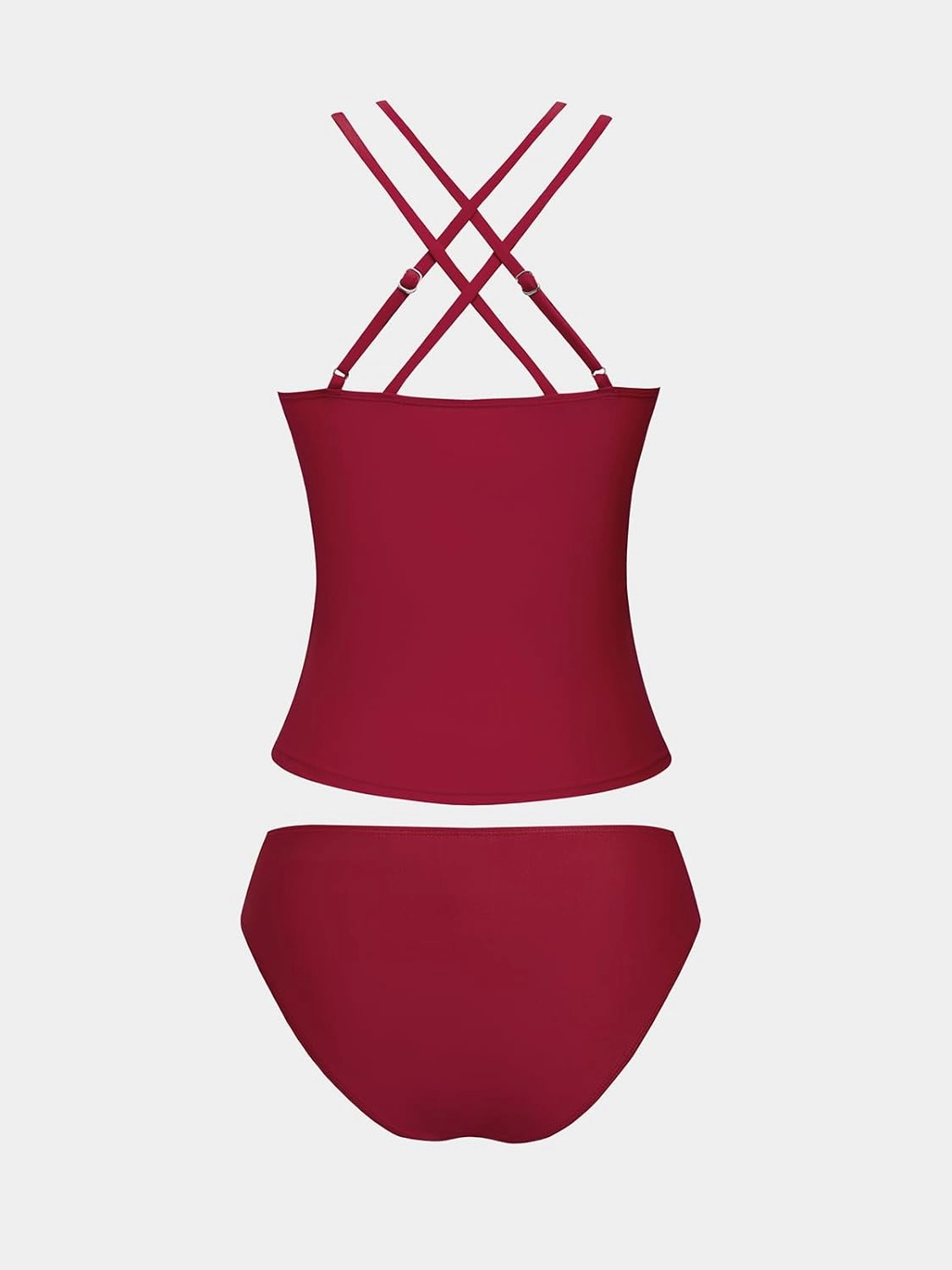CUPSHE Women's Tankini Sets Two Piece Swimsuit V Neck Crisscross Adjustable Double Straps Ruched Mid Rise